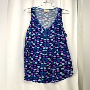 ModCloth sleeveless blue & purple teacup patterned top plus sz 1X